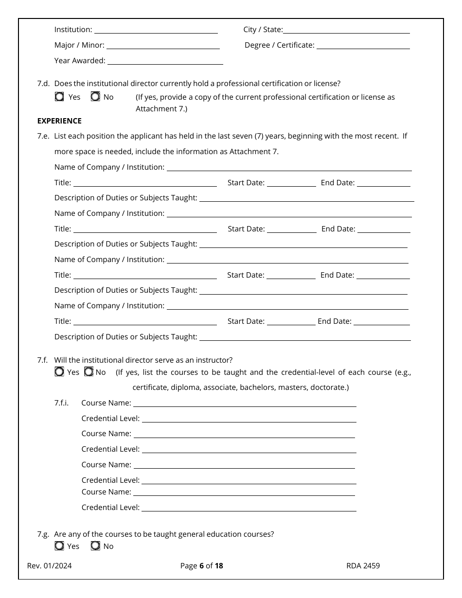 Application for Initial Authorization of a Postsecondary Educational Institution - Tennessee, Page 6