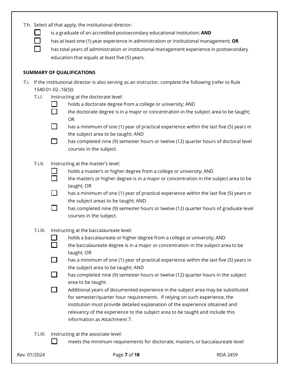 Application for Initial Authorization of a Postsecondary Educational Institution - Tennessee, Page 7