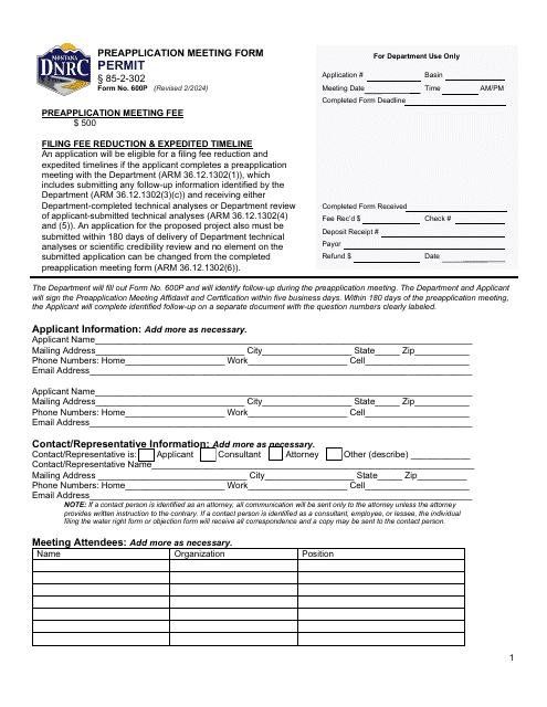 Form 600P  Printable Pdf