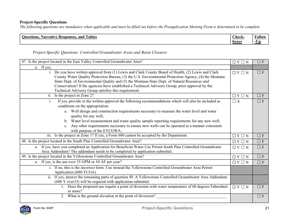 Form 600P Preapplication Meeting Form - Montana, Page 21