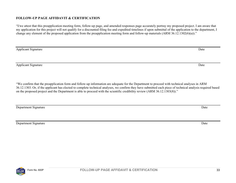 Form 600P Preapplication Meeting Form - Montana, Page 33