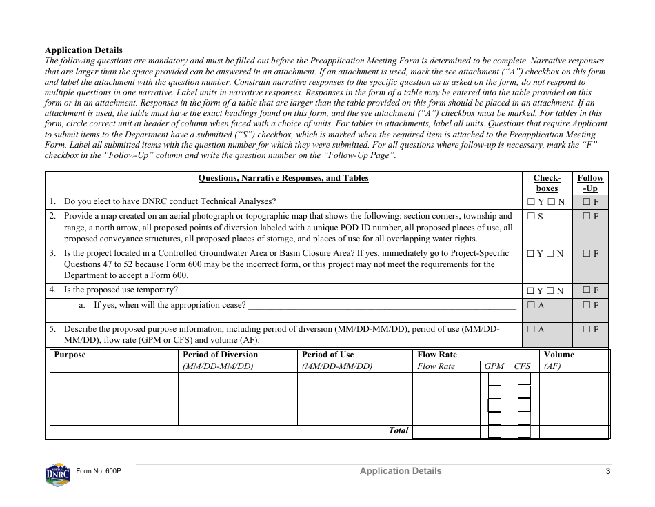Form 600P Preapplication Meeting Form - Montana, Page 3