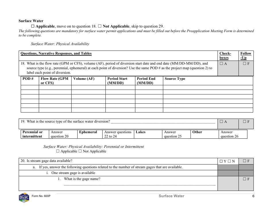 Form 600P Preapplication Meeting Form - Montana, Page 6