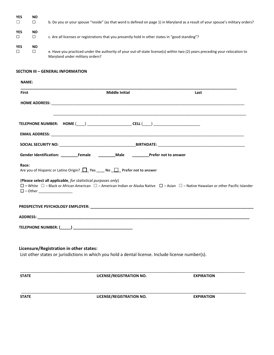 Application for Recognition of Out-of-State License or Registration Pursuant to the Veterans Auto and Education Improvement Act of 2022 (Pl 117-333) - Maryland, Page 3