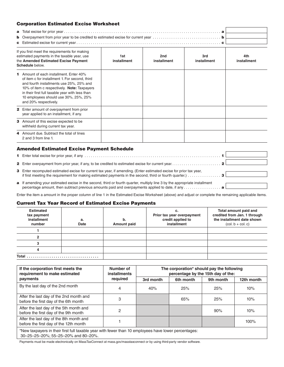 Form 355-ES Corporation Estimated Excise Payment Worksheet - Massachusetts, Page 2