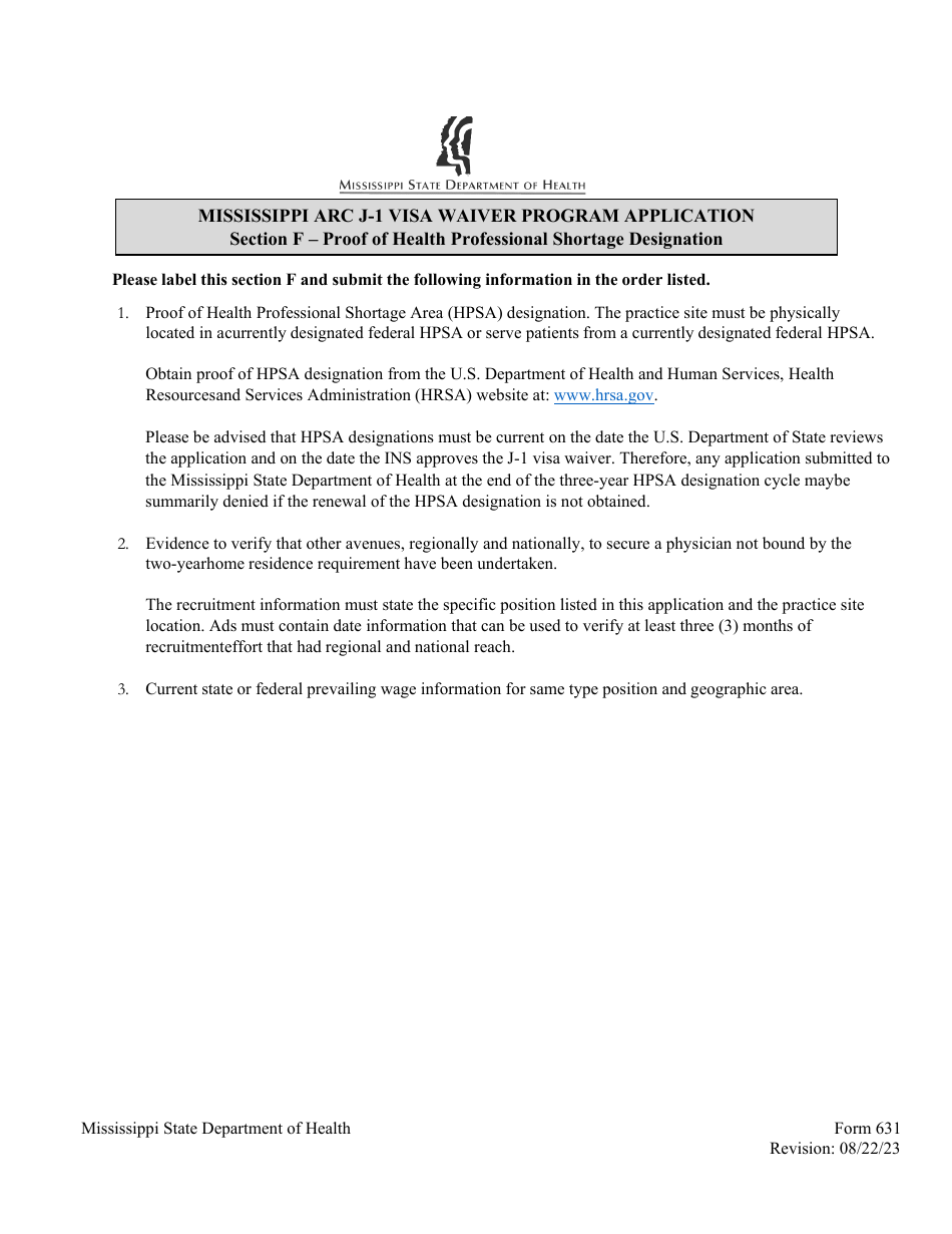 Form 631 Mississippi Appalachian Regional Commission (ARC) J-1 Visa Waiver Program Application - Mississippi, Page 10