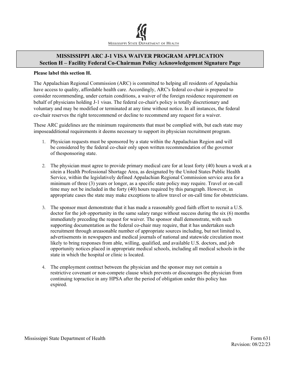 Form 631 Mississippi Appalachian Regional Commission (ARC) J-1 Visa Waiver Program Application - Mississippi, Page 12