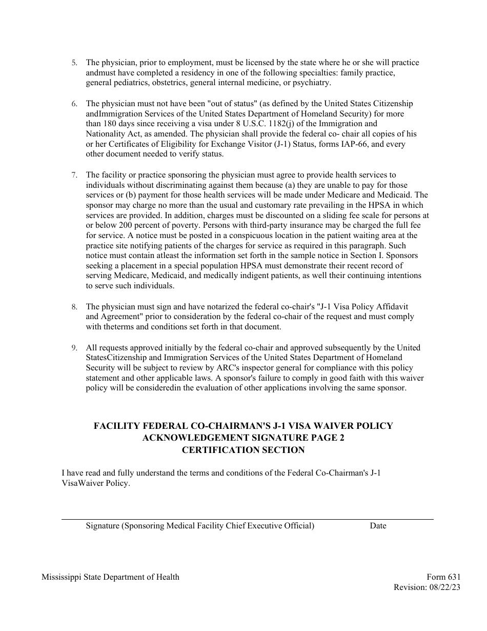 Form 631 Mississippi Appalachian Regional Commission (ARC) J-1 Visa Waiver Program Application - Mississippi, Page 13