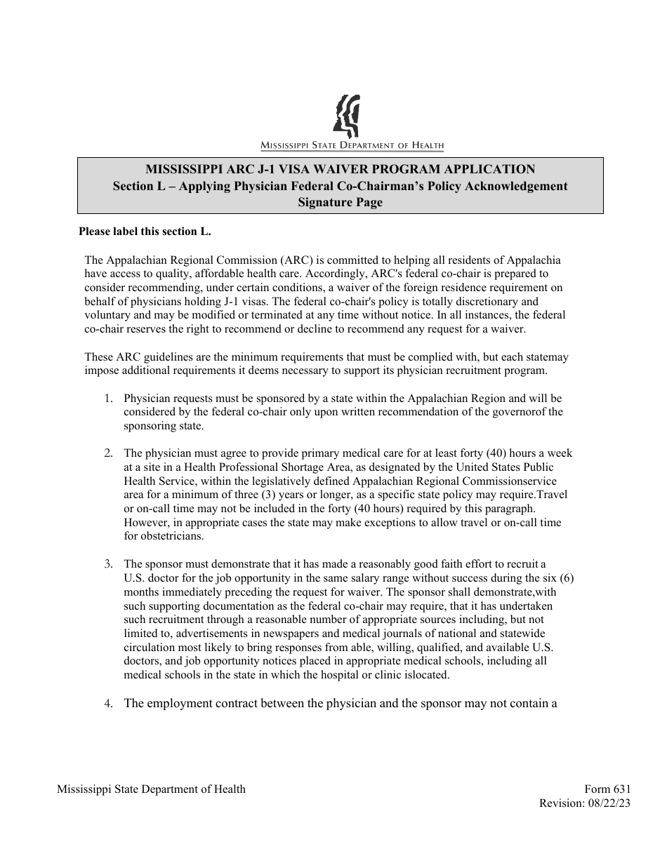 Form 631 Mississippi Appalachian Regional Commission (ARC) J-1 Visa Waiver Program Application - Mississippi, Page 17