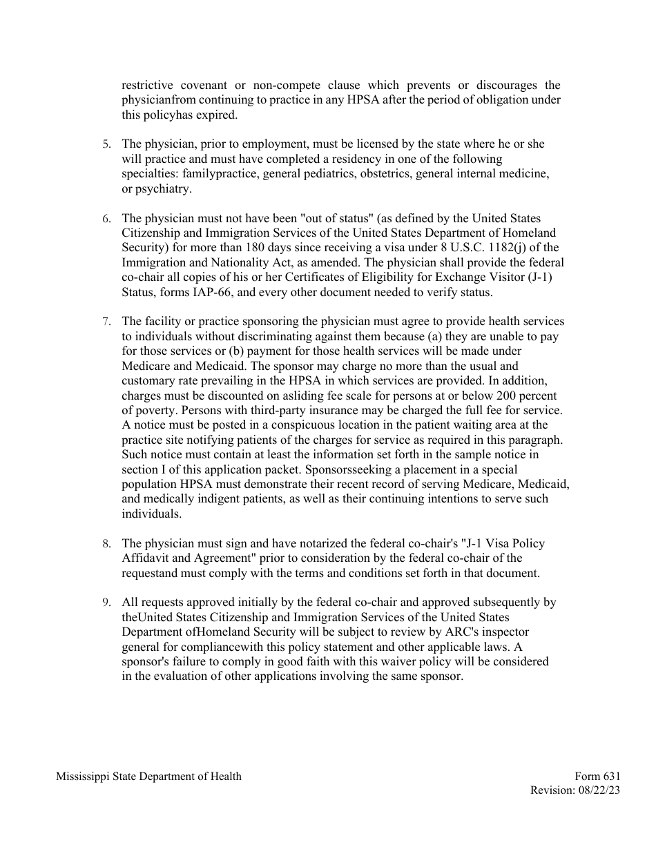 Form 631 Mississippi Appalachian Regional Commission (ARC) J-1 Visa Waiver Program Application - Mississippi, Page 18