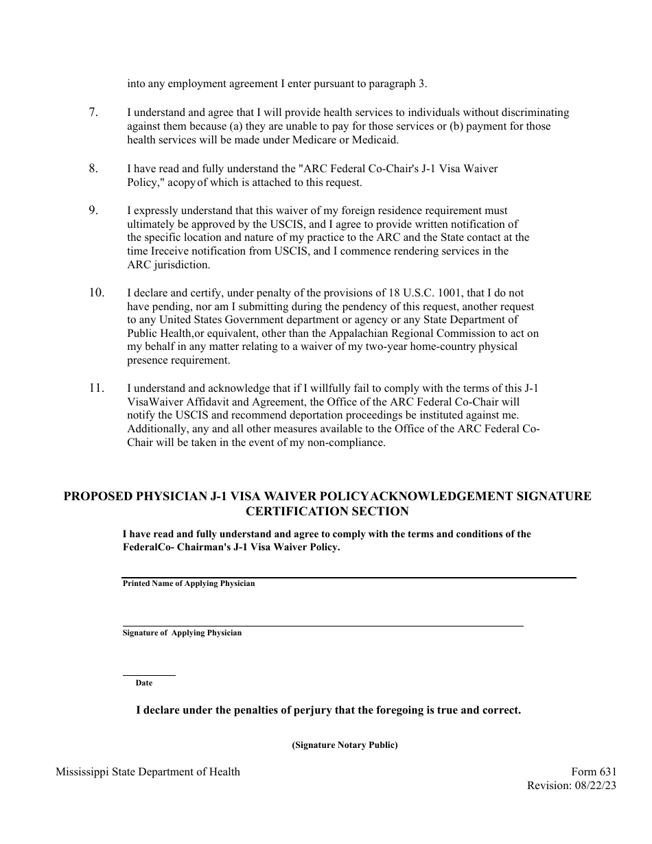 Form 631 Mississippi Appalachian Regional Commission (ARC) J-1 Visa Waiver Program Application - Mississippi, Page 21