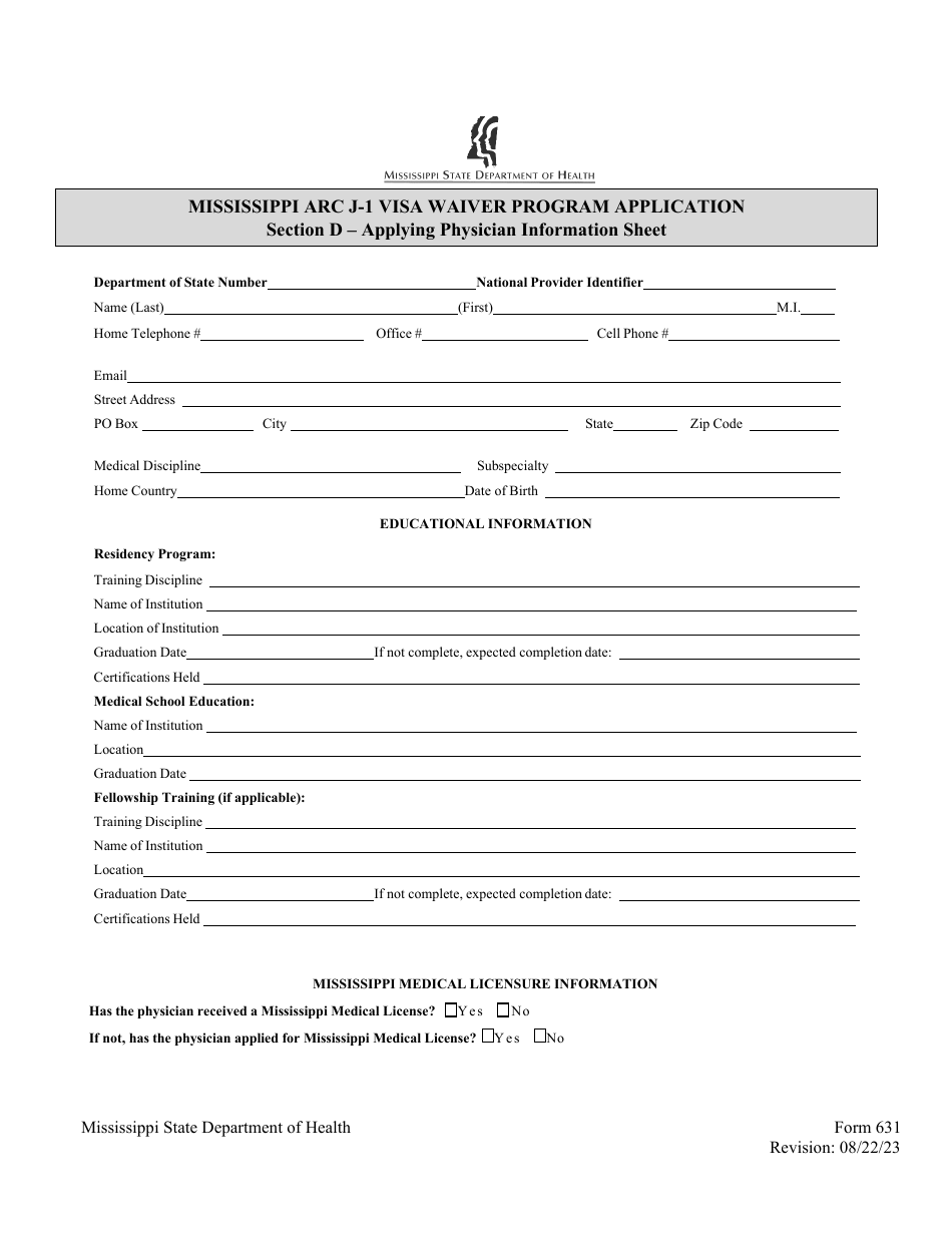 Form 631 Mississippi Appalachian Regional Commission (ARC) J-1 Visa Waiver Program Application - Mississippi, Page 8