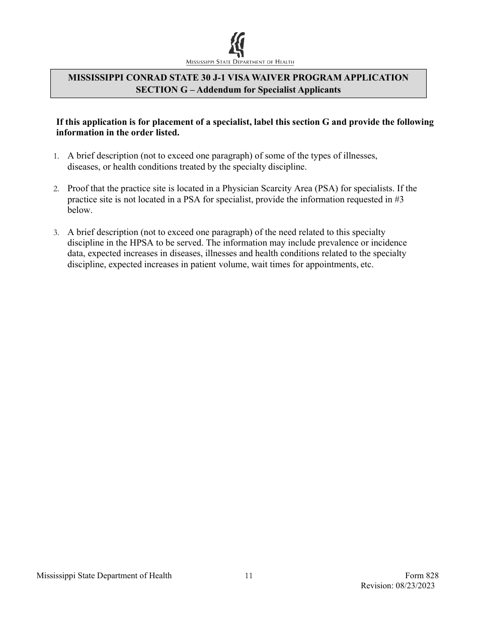 Form 828 Mississippi Conrad State 30 J-1 Visa Waiver Program Application - Mississippi, Page 11