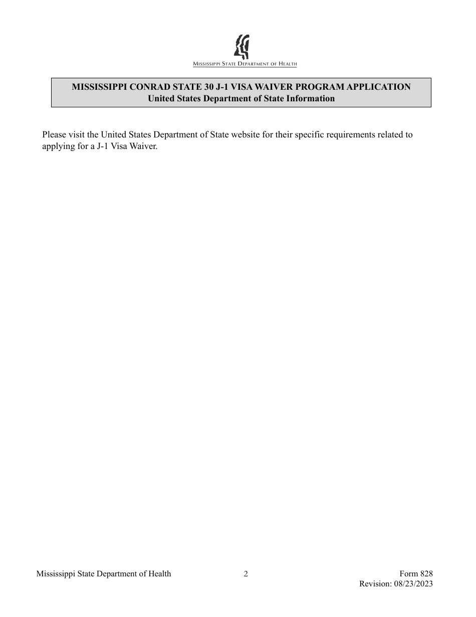 Form 828 Mississippi Conrad State 30 J-1 Visa Waiver Program Application - Mississippi, Page 2