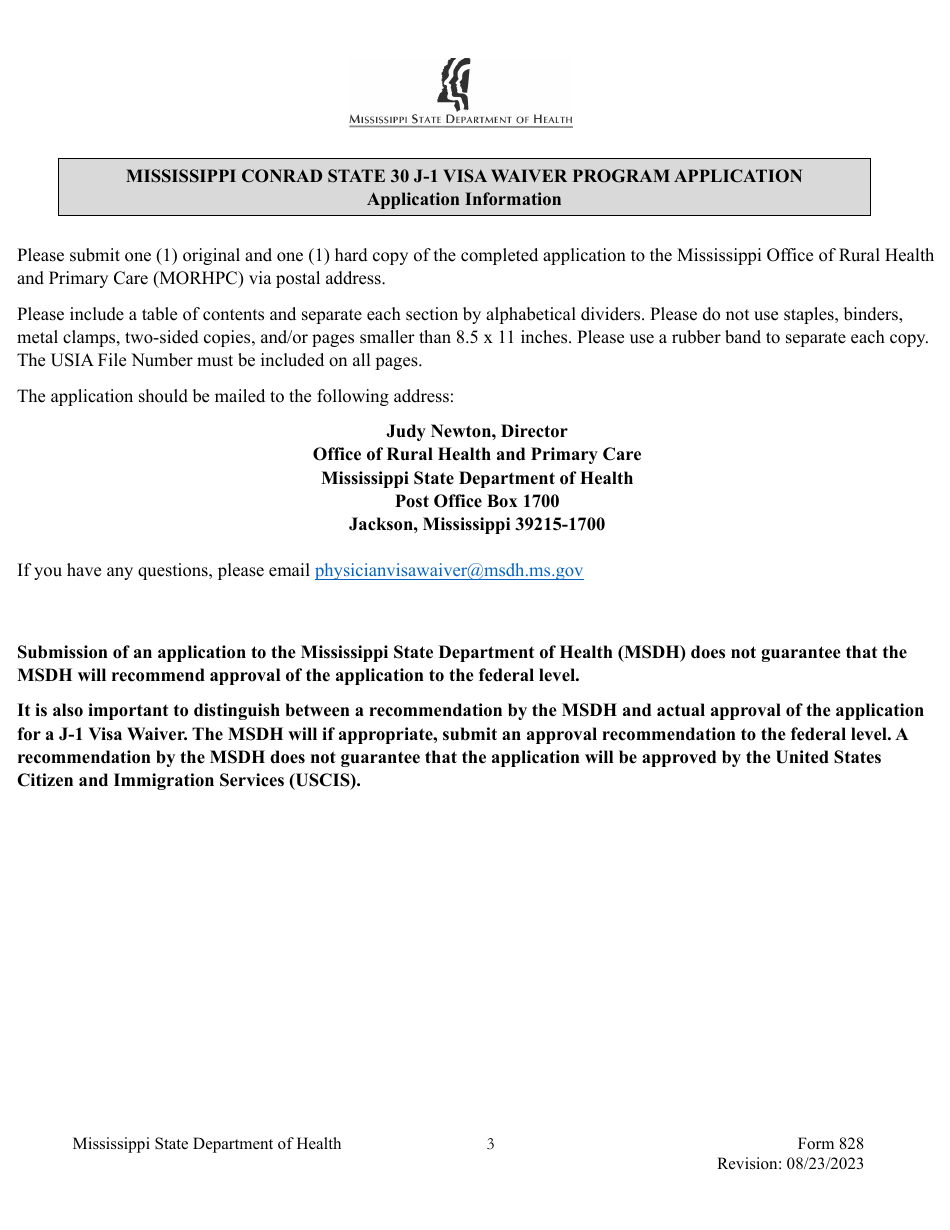 Form 828 Mississippi Conrad State 30 J-1 Visa Waiver Program Application - Mississippi, Page 3
