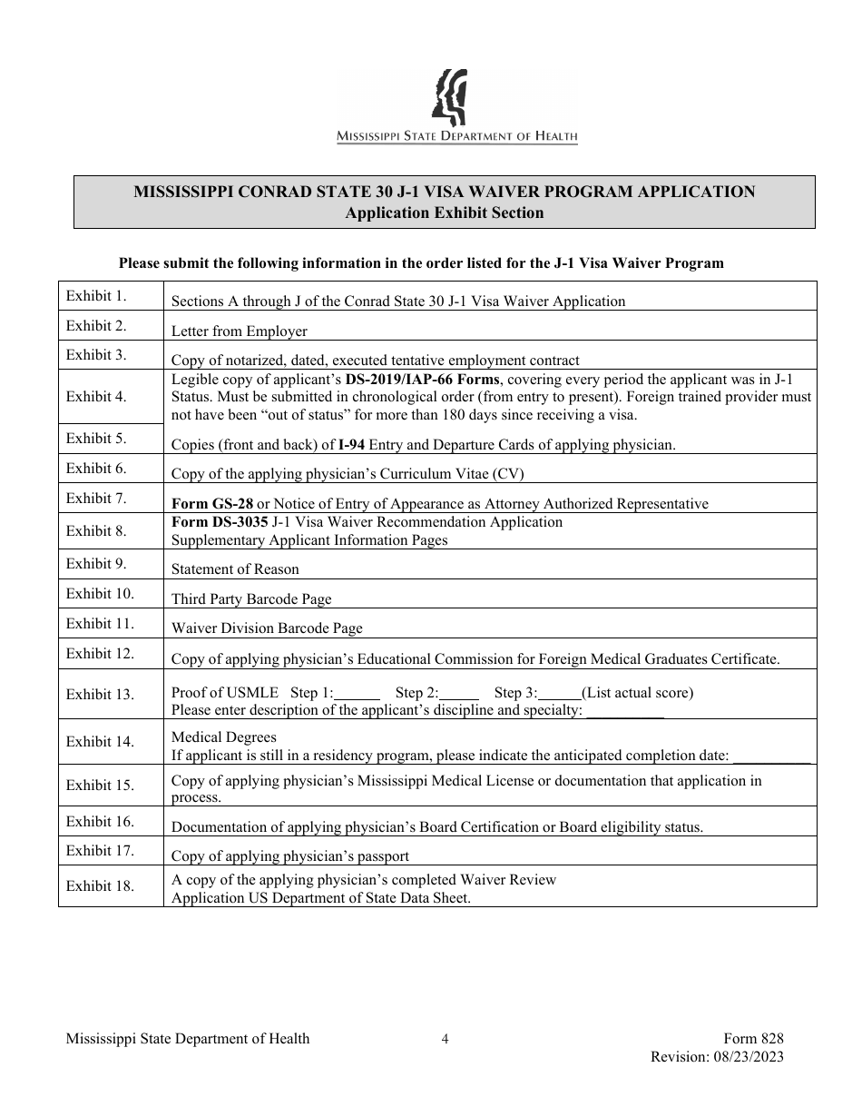 Form 828 Mississippi Conrad State 30 J-1 Visa Waiver Program Application - Mississippi, Page 4