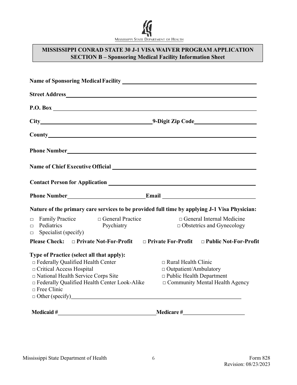 Form 828 Mississippi Conrad State 30 J-1 Visa Waiver Program Application - Mississippi, Page 6