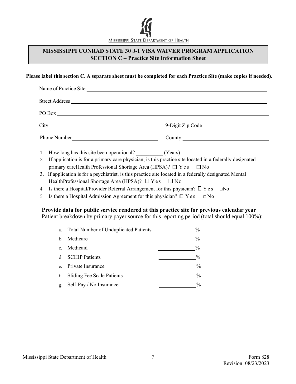 Form 828 Mississippi Conrad State 30 J-1 Visa Waiver Program Application - Mississippi, Page 7