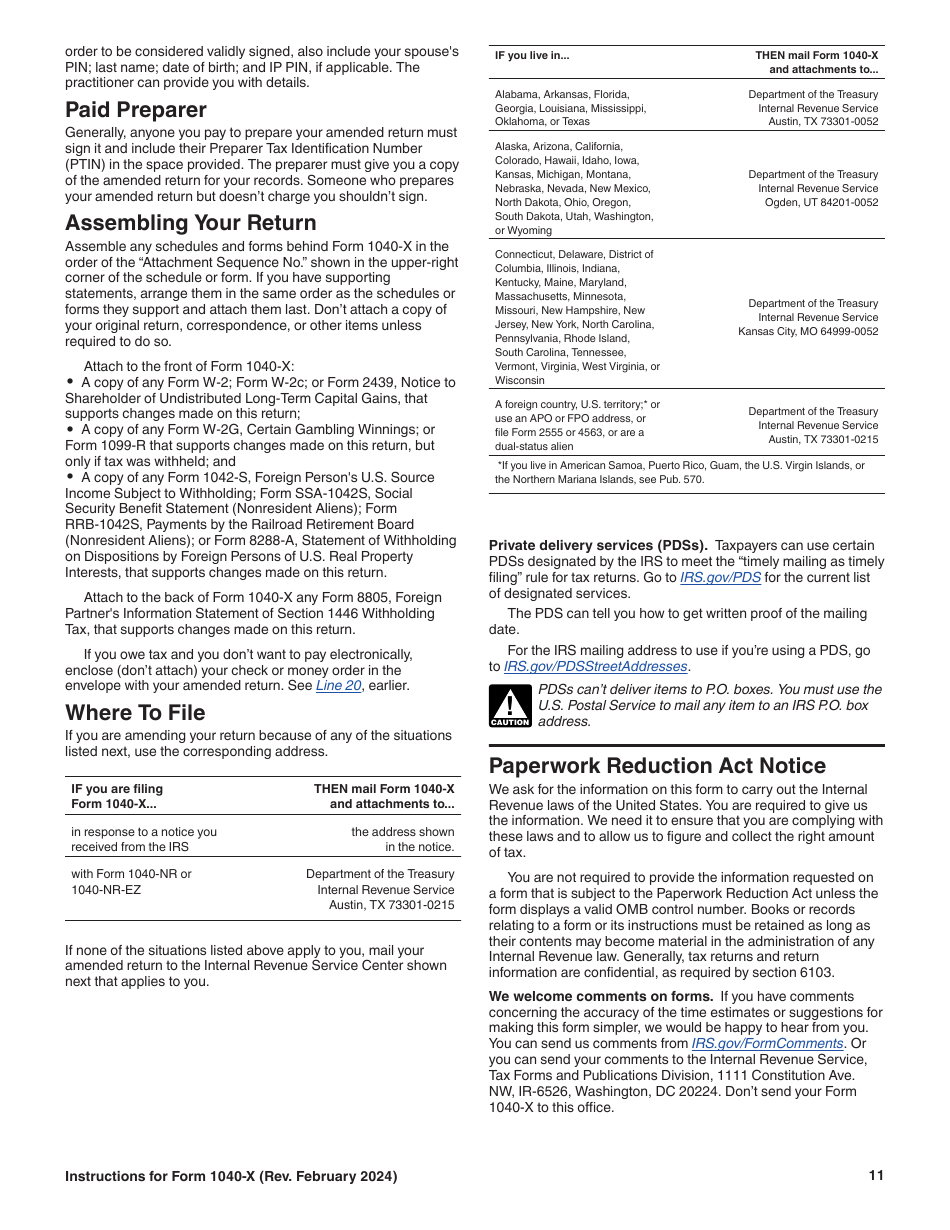 Instructions for IRS Form 1040-X Amended U.S. Individual Income Tax Return, Page 11