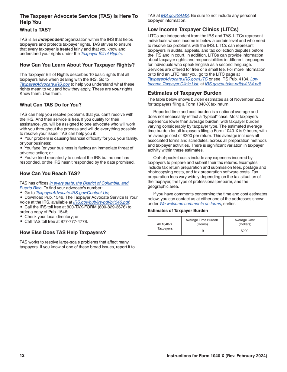 Instructions for IRS Form 1040-X Amended U.S. Individual Income Tax Return, Page 12