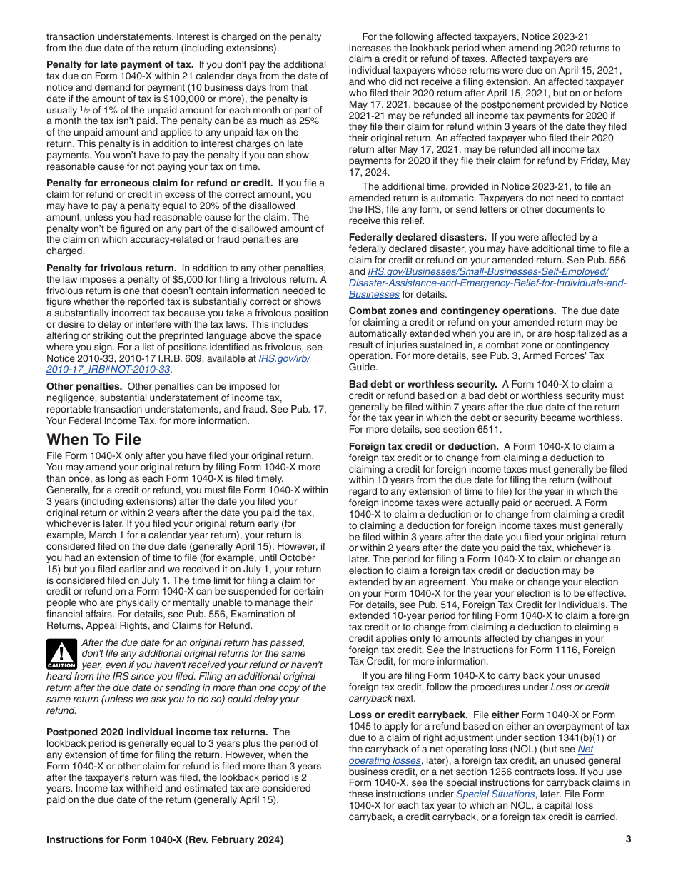 Instructions for IRS Form 1040-X Amended U.S. Individual Income Tax Return, Page 3