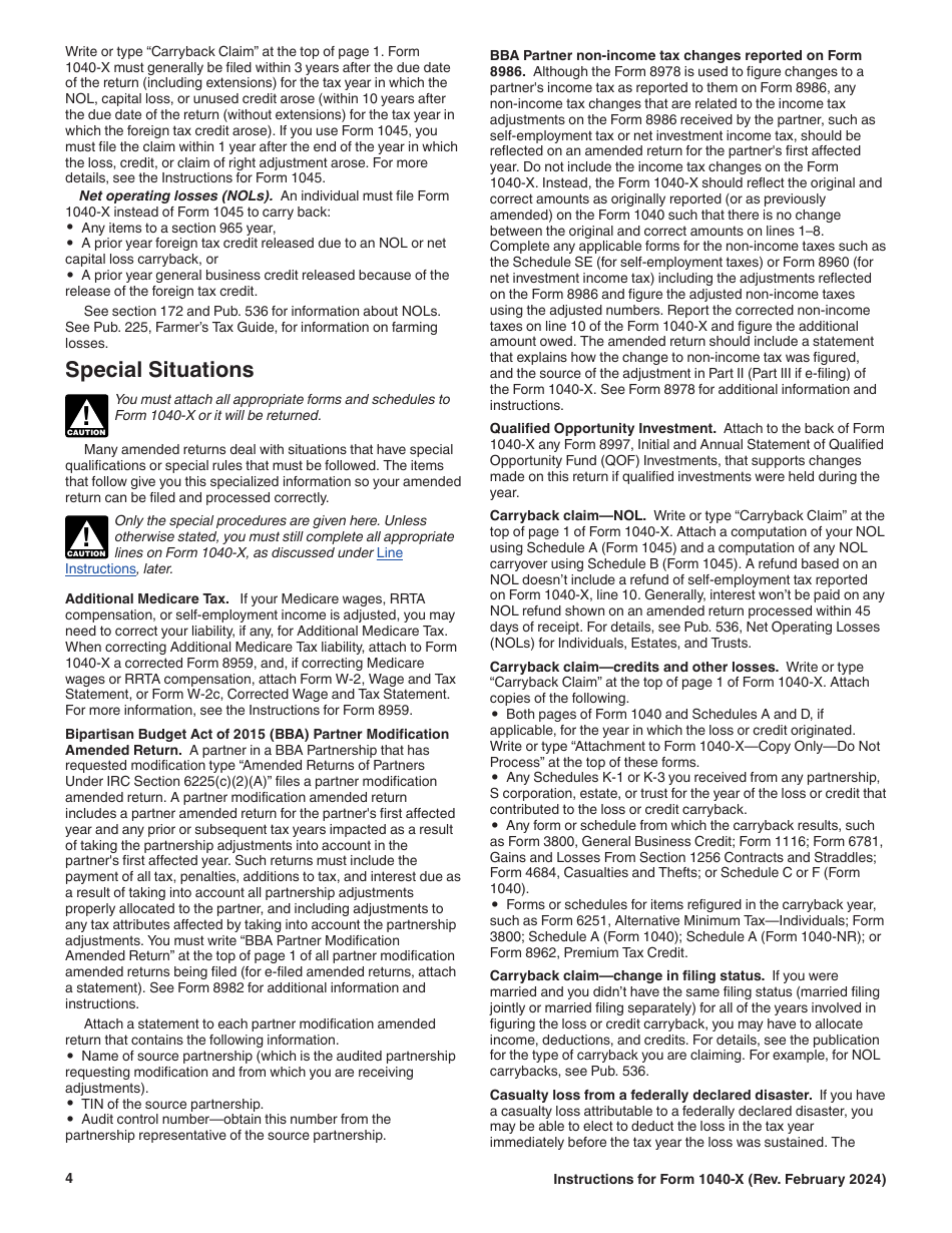 Instructions for IRS Form 1040-X Amended U.S. Individual Income Tax Return, Page 4