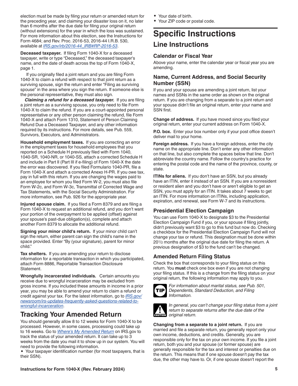 Instructions for IRS Form 1040-X Amended U.S. Individual Income Tax Return, Page 5