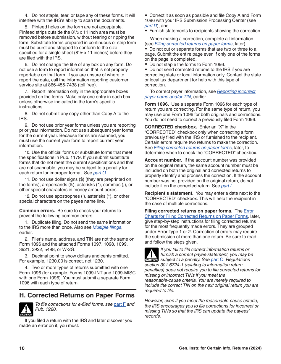 Instructions for IRS Form 1096, 1097, 1098, 1099, 3921, 3922, 5498, W-2G, Page 10