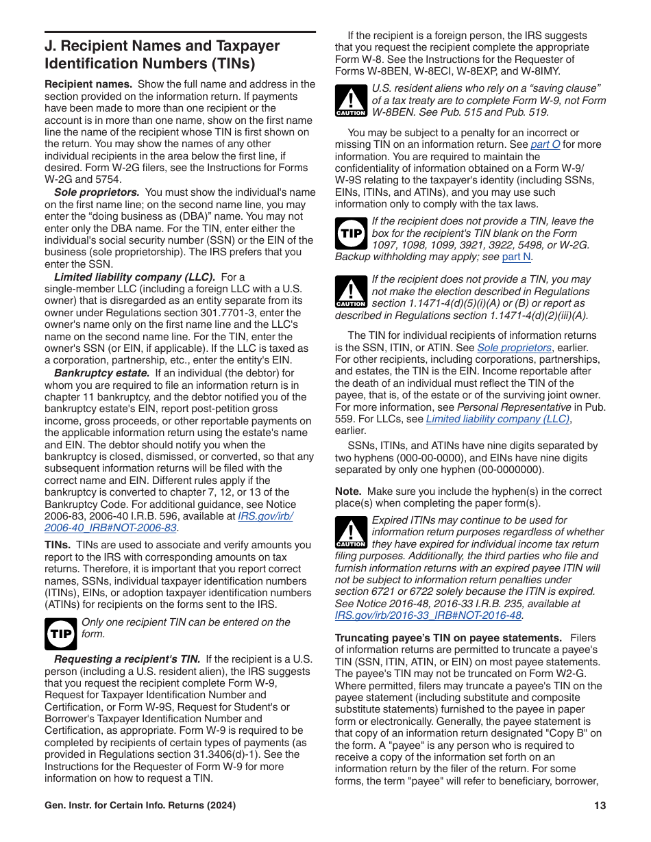 Instructions for IRS Form 1096, 1097, 1098, 1099, 3921, 3922, 5498, W-2G, Page 13
