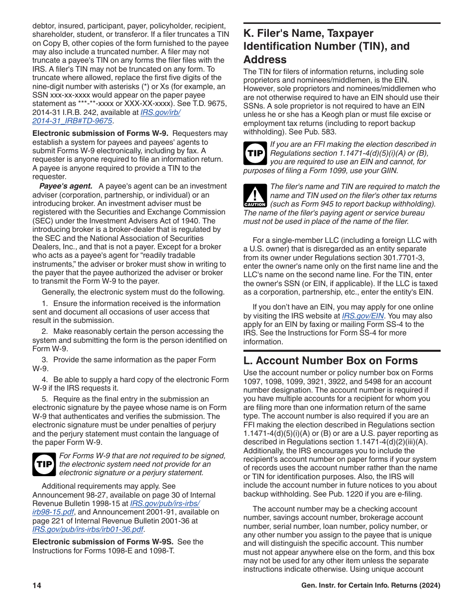 Instructions for IRS Form 1096, 1097, 1098, 1099, 3921, 3922, 5498, W-2G, Page 14