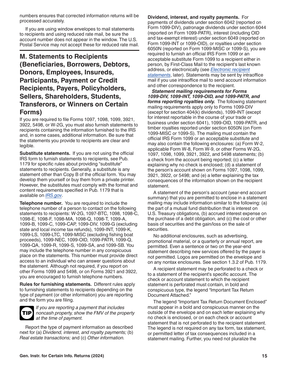Instructions for IRS Form 1096, 1097, 1098, 1099, 3921, 3922, 5498, W-2G, Page 15