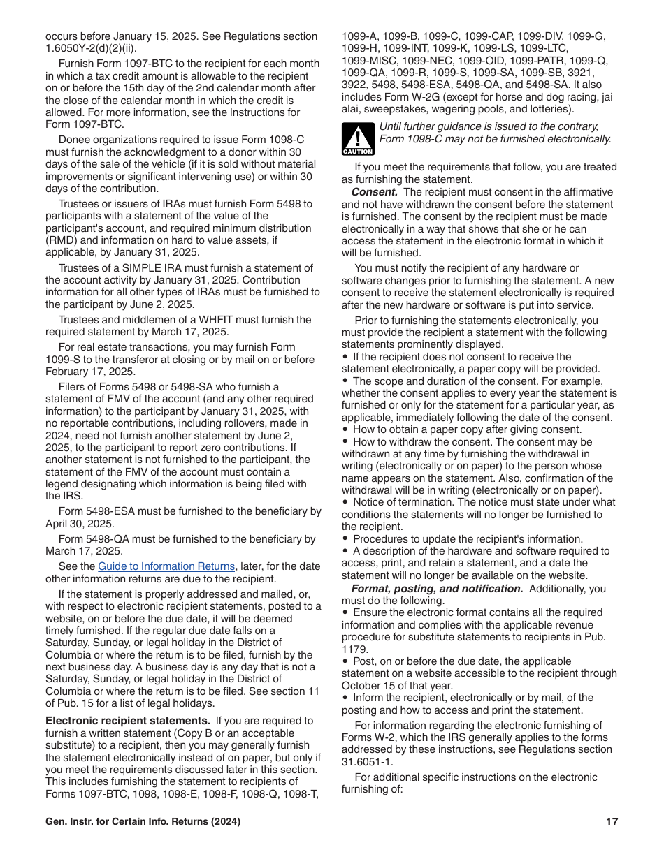 Instructions for IRS Form 1096, 1097, 1098, 1099, 3921, 3922, 5498, W-2G, Page 17