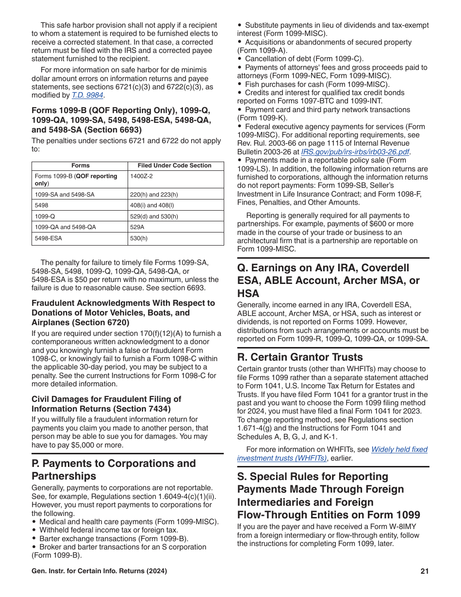 Instructions for IRS Form 1096, 1097, 1098, 1099, 3921, 3922, 5498, W-2G, Page 21