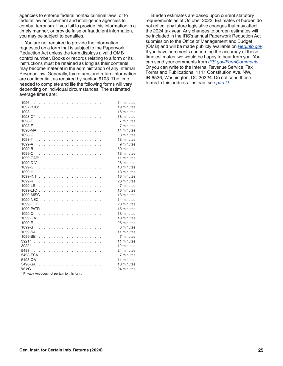 Instructions for IRS Form 1096, 1097, 1098, 1099, 3921, 3922, 5498, W-2G, Page 25