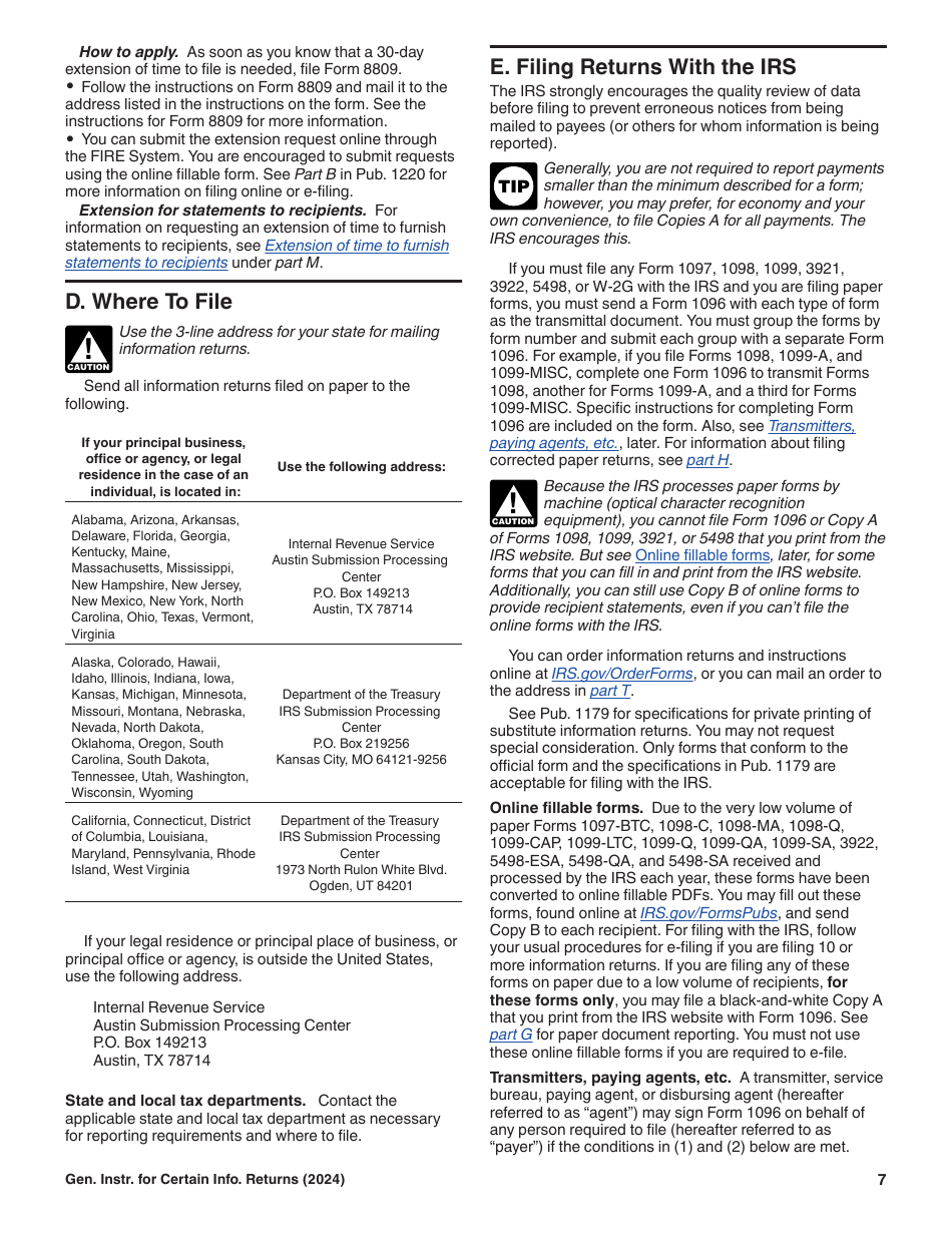 Instructions for IRS Form 1096, 1097, 1098, 1099, 3921, 3922, 5498, W-2G, Page 7