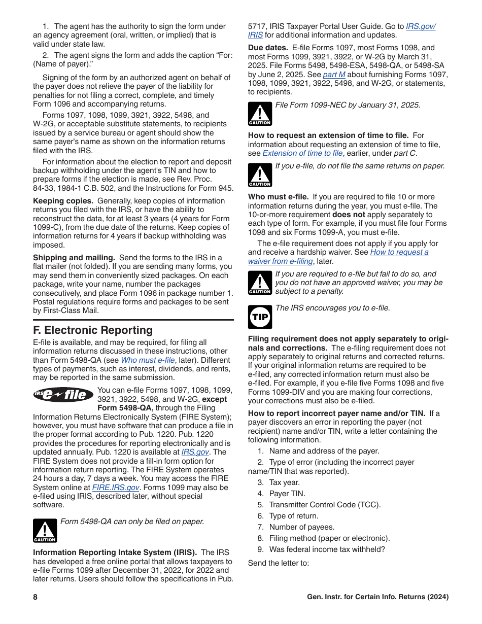 Instructions for IRS Form 1096, 1097, 1098, 1099, 3921, 3922, 5498, W-2G, Page 8