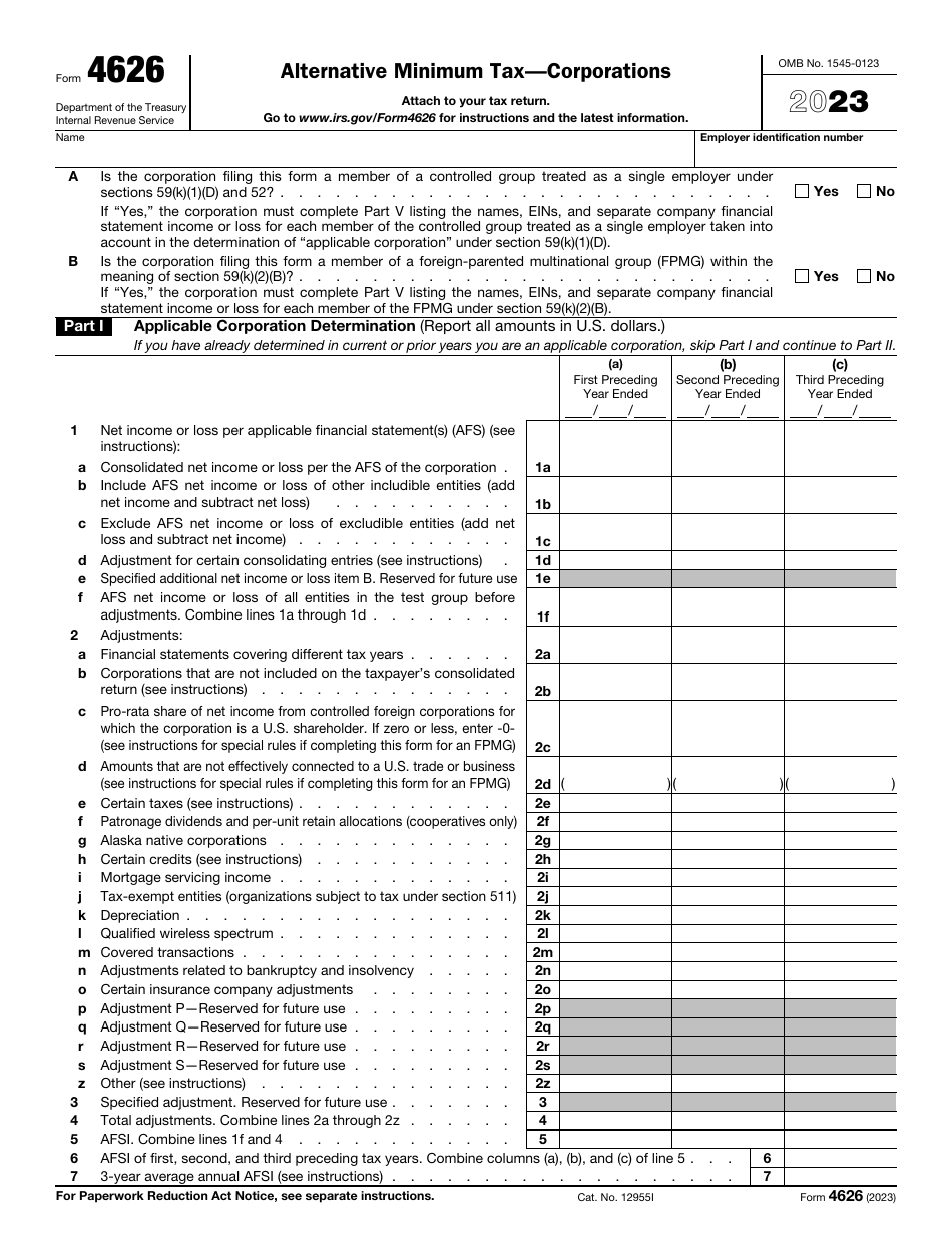 IRS Form 4626 Alternative Minimum Tax - Corporations, Page 1