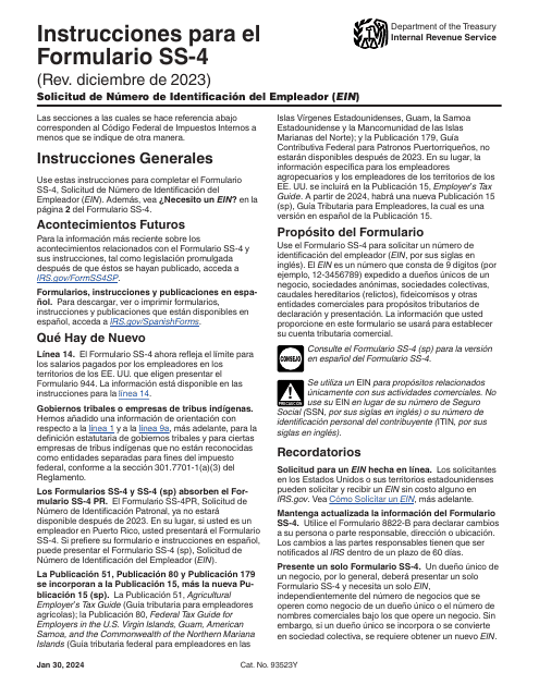 Instrucciones para IRS Formulario SS-4 (SP) Solicitud De Numero De Identificacion Del Empleador (Ein) (Spanish)