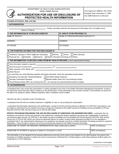 Form IHS-810  Printable Pdf