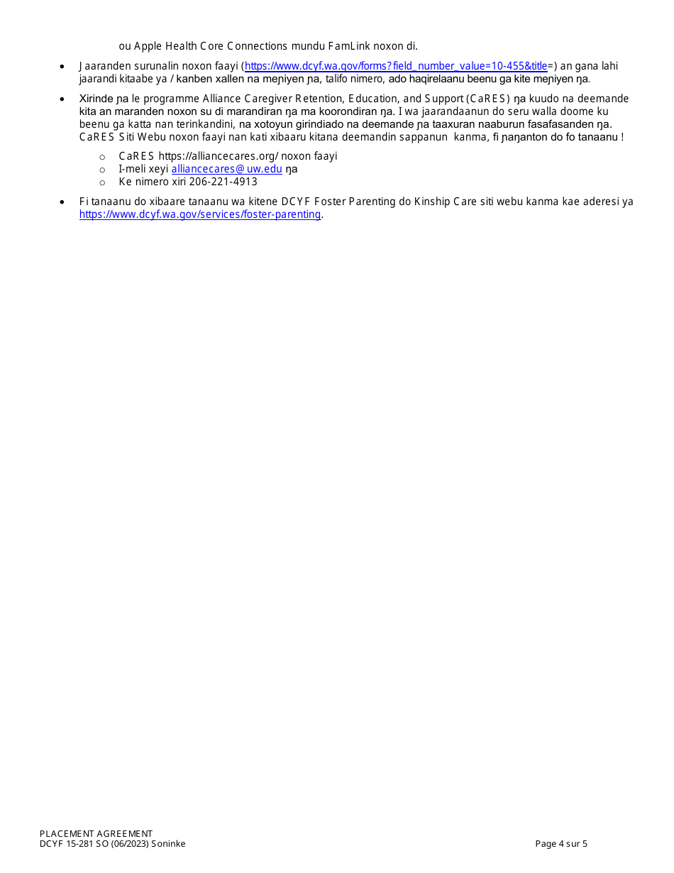 DCYF Form 15-281 Placement Agreement - Washington (Soninke), Page 4