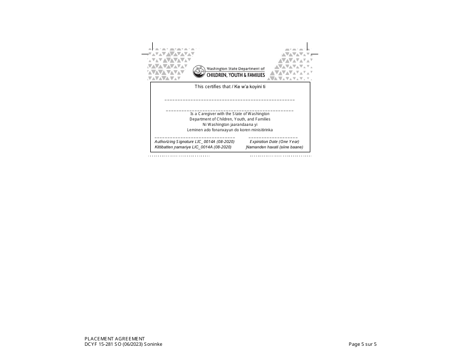 DCYF Form 15-281 Placement Agreement - Washington (Soninke), Page 5