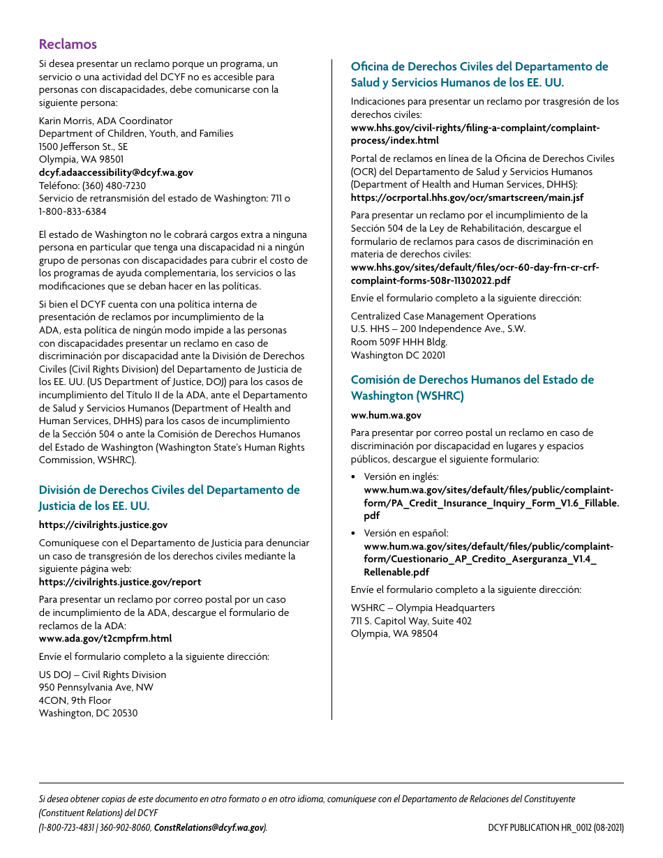 DCYF Formulario 15-974 Declaracion De Cumplimiento (Para Hogares Familiares Y Centros) - Washington (Spanish), Page 4