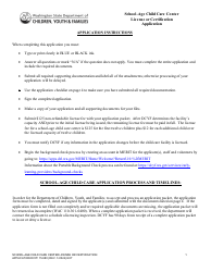 Document preview: DCYF Form 15-980 School-Age Child Care Center License or Certification Application - Washington