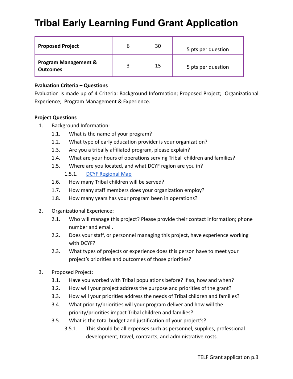 Tribal Early Learning Fund Grant Application - Washington, Page 3