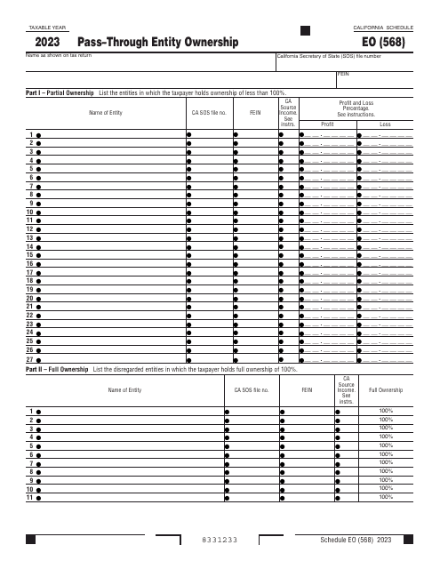 Form 568 Schedule EO 2023 Printable Pdf