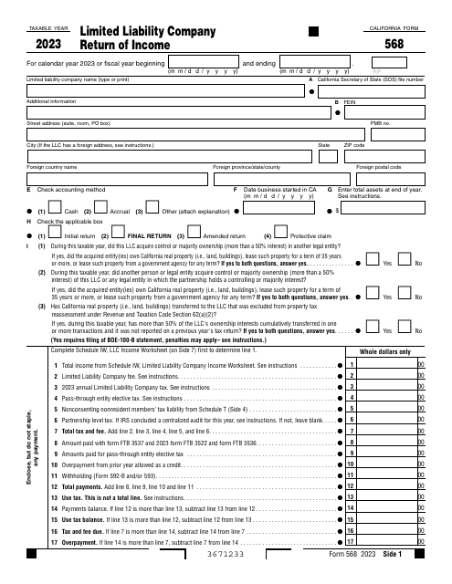Form 568 2023 Printable Pdf
