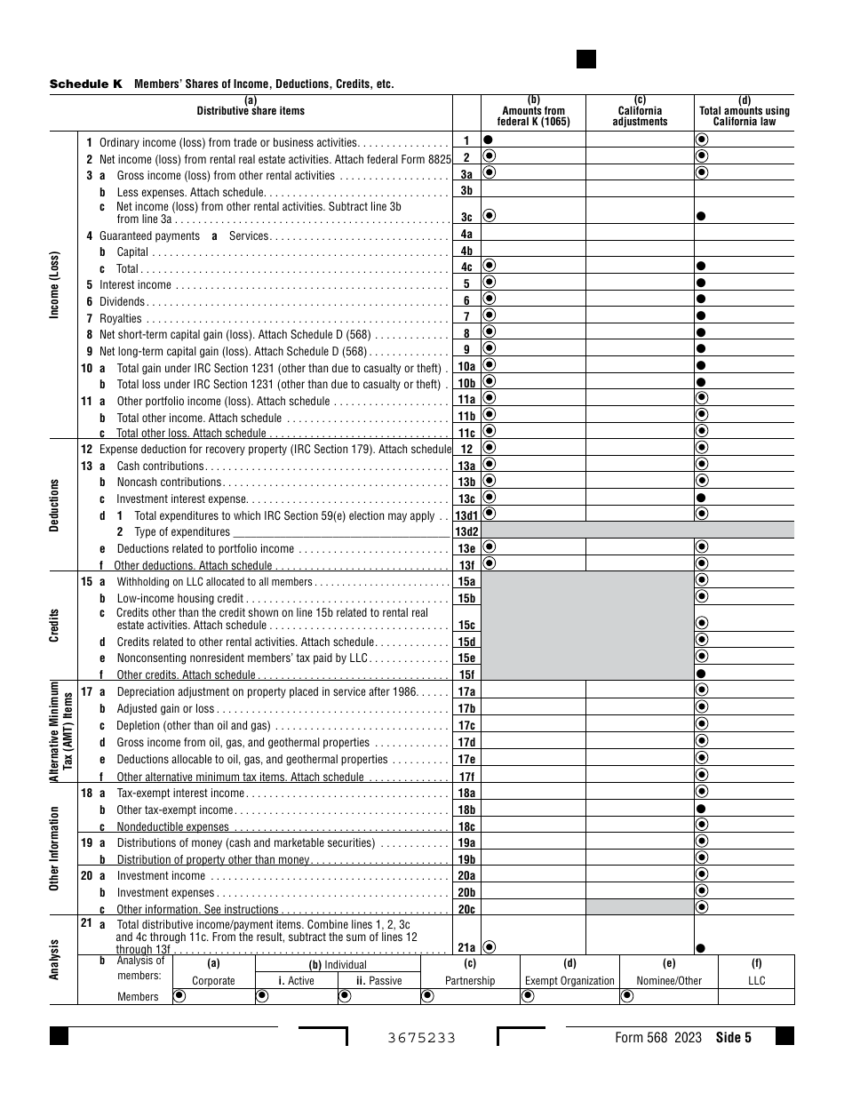 Form 568 Download Fillable PDF Or Fill Online Limited Liability Company ...