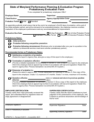 Form OPSB PA3 Probationary Evaluation Form - Performance Planning &amp; Evaluation Program - Maryland