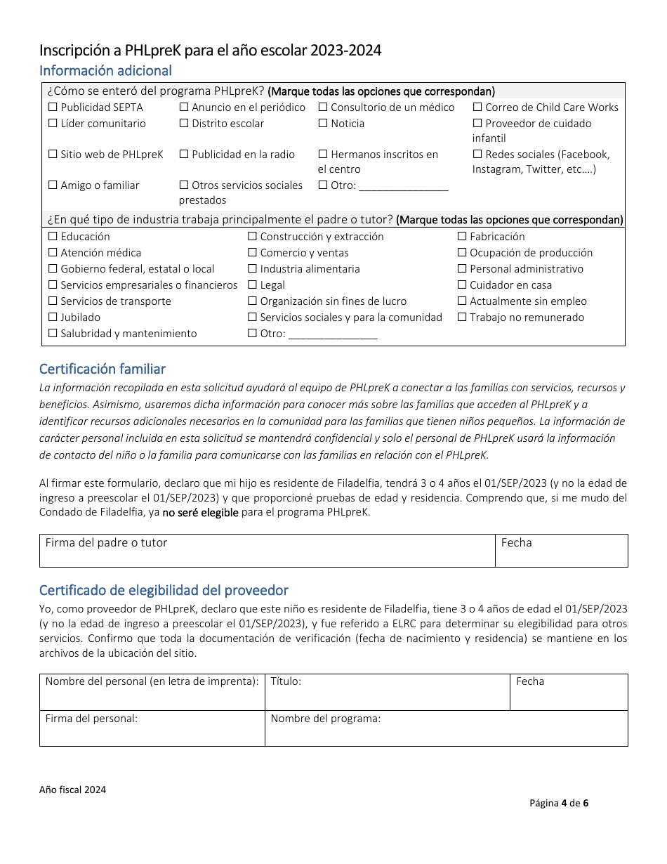 Inscripcion a Phlprek - City of Philadelphia, Pennsylvania (Spanish), Page 4