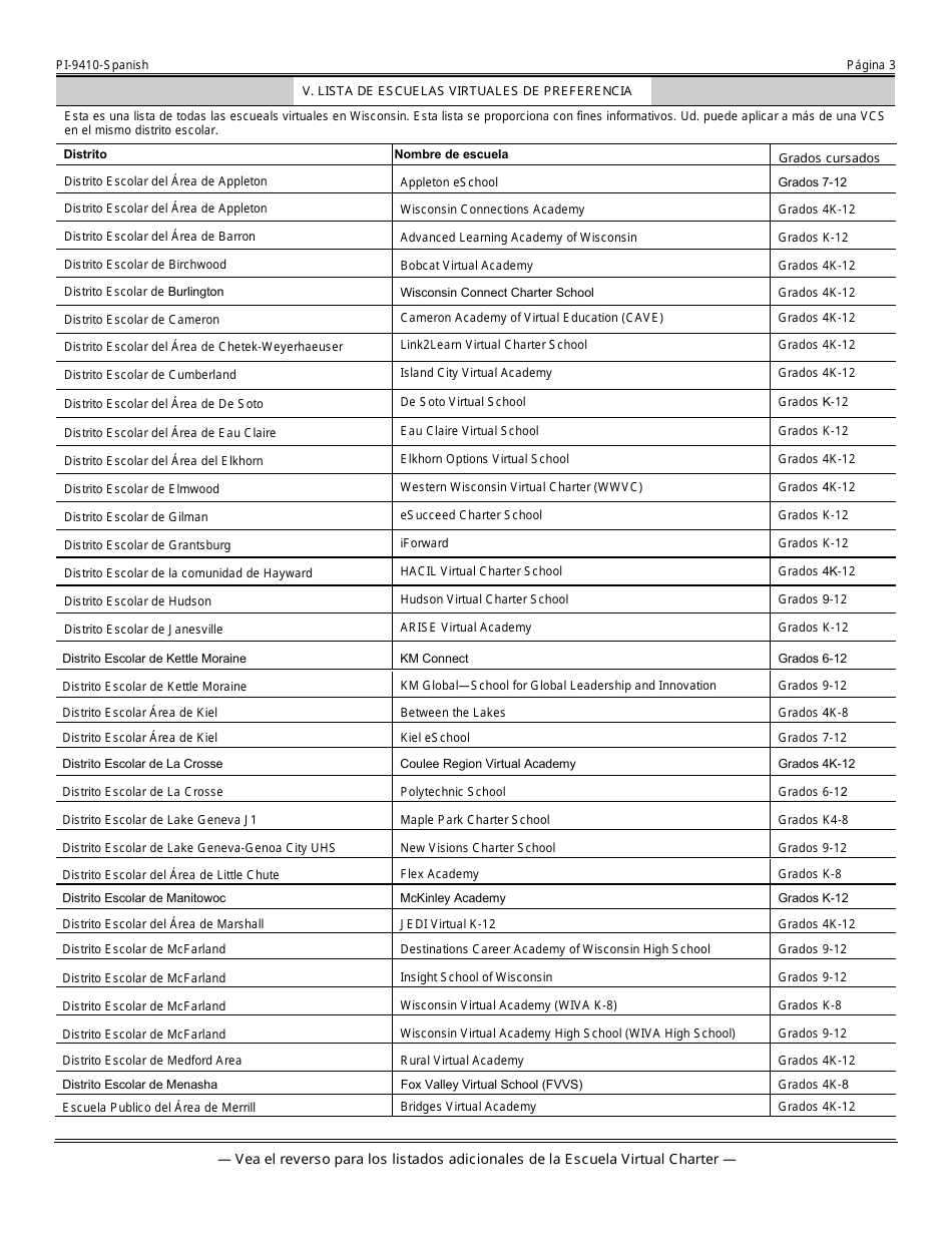Formulario PI-9410 Solicitud De Inscripcion Al Programa De Inscripcion Abierta De Tiempo Completo De Las Escuelas Publicas - Wisconsin (Spanish), Page 5